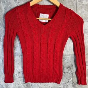Red cable‎ knit sweater Kids Medium 7-8 #cableknit